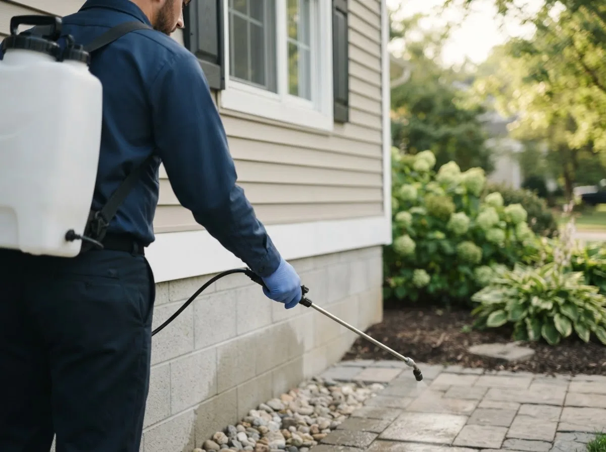Pest control technician inspecting a home in Fort Wayne, IN